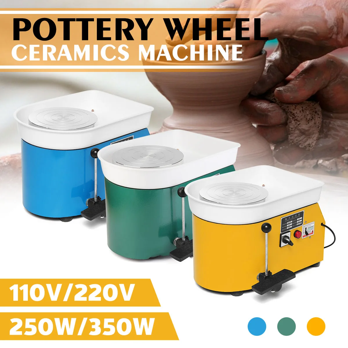 

3 Colors 110V/220V Pottery Forming Machine Electric Pottery Wheel DIY Clay Tool with Tray For Ceramic Work Art Craft 250W/350W