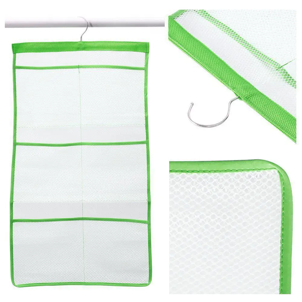 Green 6-Pocket Shower Organizer Bathroom Caddy Tub Hanging Mesh Storage Bag