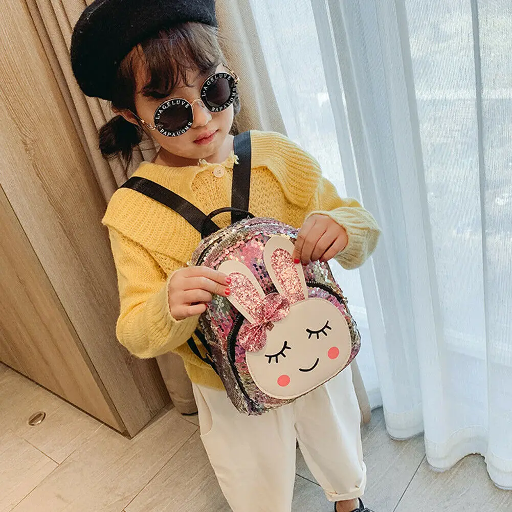 Новинка 2019 г. рюкзак для маленьких девочек в духе колледжа с милым бантом и рисунком кролика, модная сумка с блестками