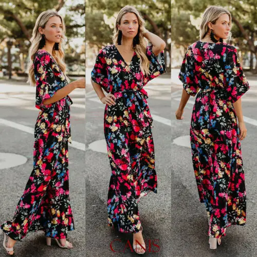 المرأة الصيف بوهو الأزهار قصيرة كم طويل ماكسي اللباس حزب شاطئ فستان الشمس USA المرأة الصيف بوهو الأزهار قصيرة كم طويل ماكسي اللباس حزب شاطئ فستان الشمس USA