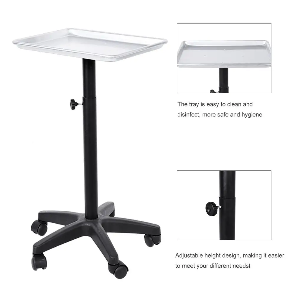  Aluminium Hair Salon Instrument Tray Adjustable Height Trolley Beauty Tools New