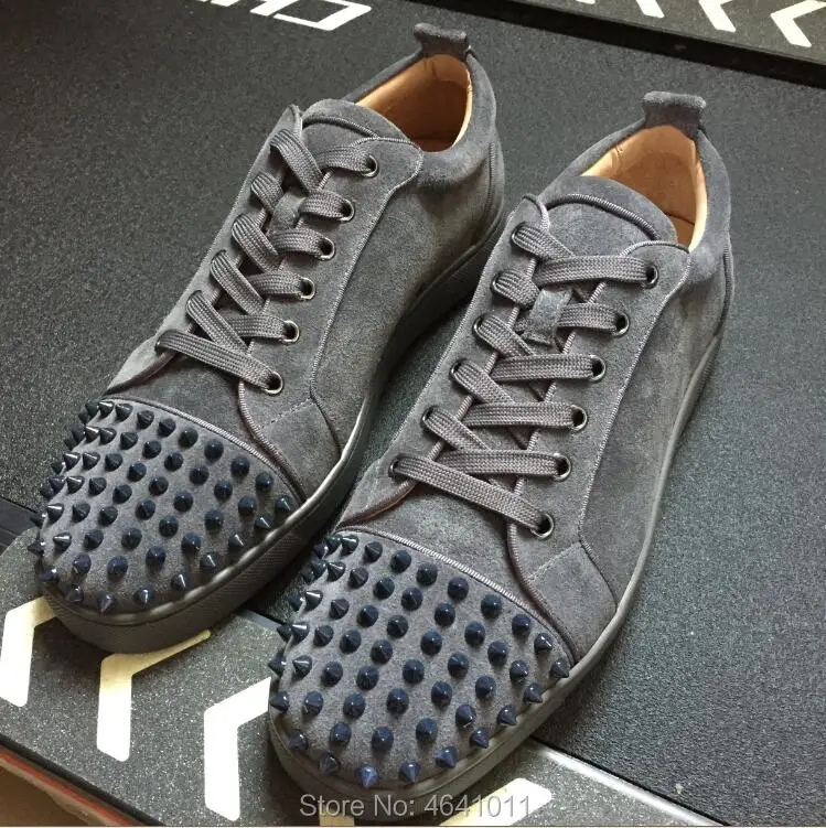 

Low Cut Leisure shoes cl andgz Lace Up Gray leather suede Rivets Front Whole Red bottoms For men shoe sneakers Flat Loafers 2018