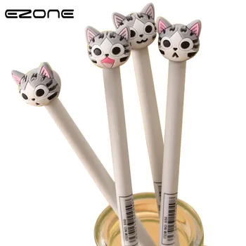 

EZONE 0.5mm Cute Cat Head Cartoon Plastic Gel Pens Lovely Kawaii Pen Novelty Item Neutral pen School Supplies Stationery Gifts