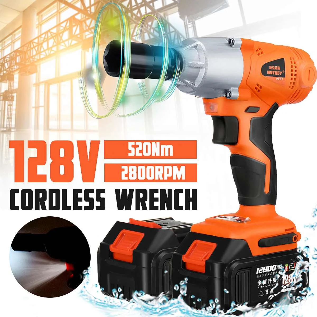 

Brushless Cordless Electric Wrench Impact Socket Wrench 128V 520Nm Li Battery Hand Drill Installation Power Tools