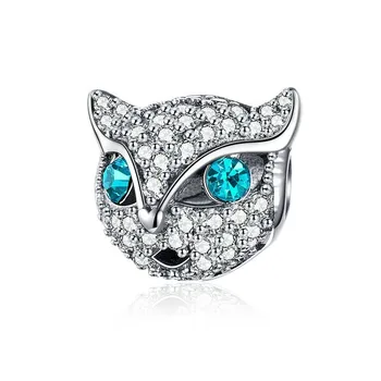 

High Quality Authentic 925 Sterling Silver Kitten Cat Fox Shape Charms Clear Cz Beads Fit Bracelet Luxury Jewelry Scc1131