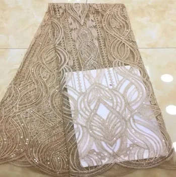

Gold African Lace Fabric For Wedding Dress High Quality French Lace Fabric With Sequins Fashion Nigerian Lace Fabric