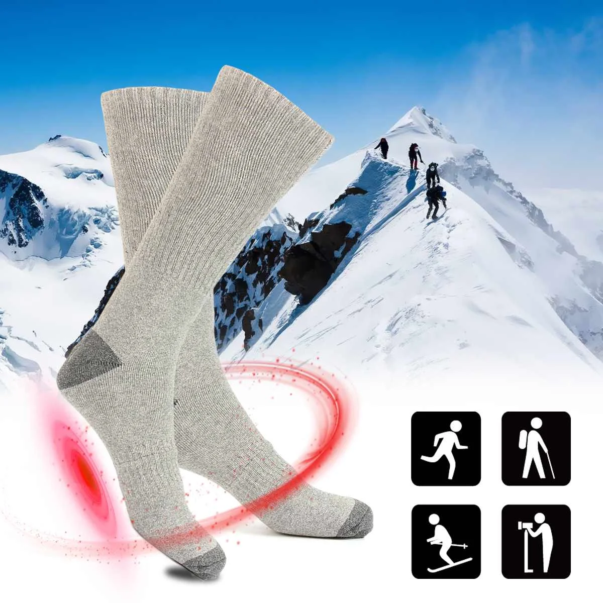 

3.7V 4000mAh Electric Heated Socks For Racing Cycling Skiing Skating Fishing Climbing Grey