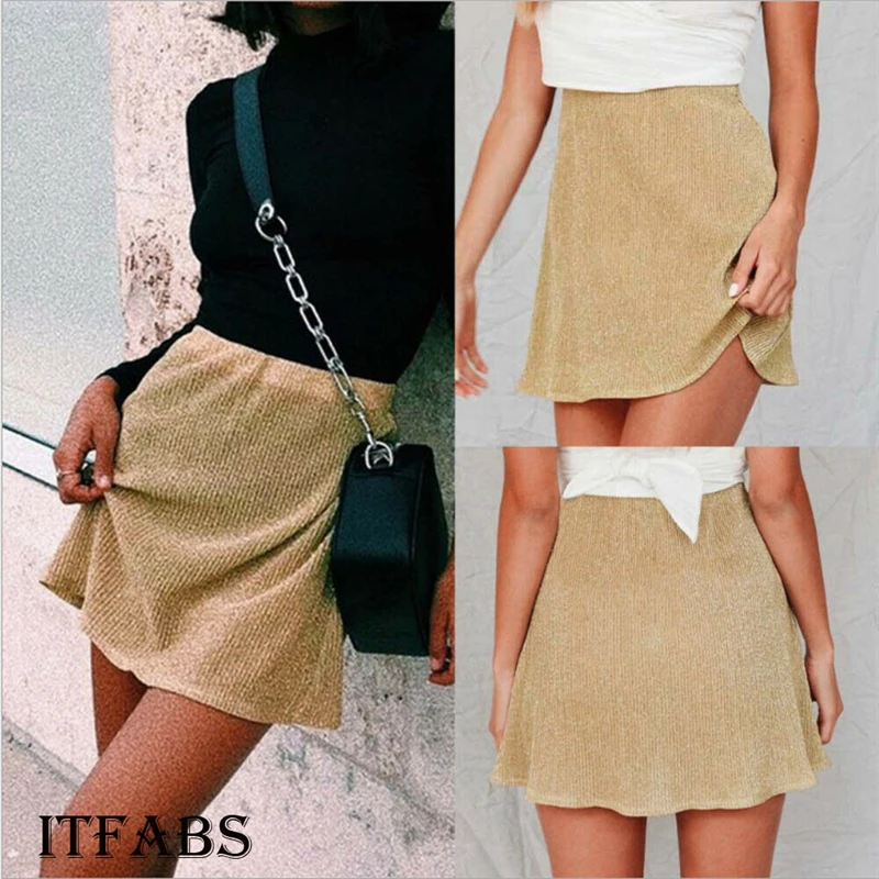 

2019 New Women Girls Sexy Glitter Skirts Summer High Waist Hip Sequin Draped A Line Skirts Lady Chic Solid Party Club Mini Skirt