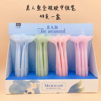 

48 Pcs Gel Pens Cartoon Silica Gel Mermaid Black Colored Gel-inkpens For Writing Cute Stationery Office School Supplies 0.5mm