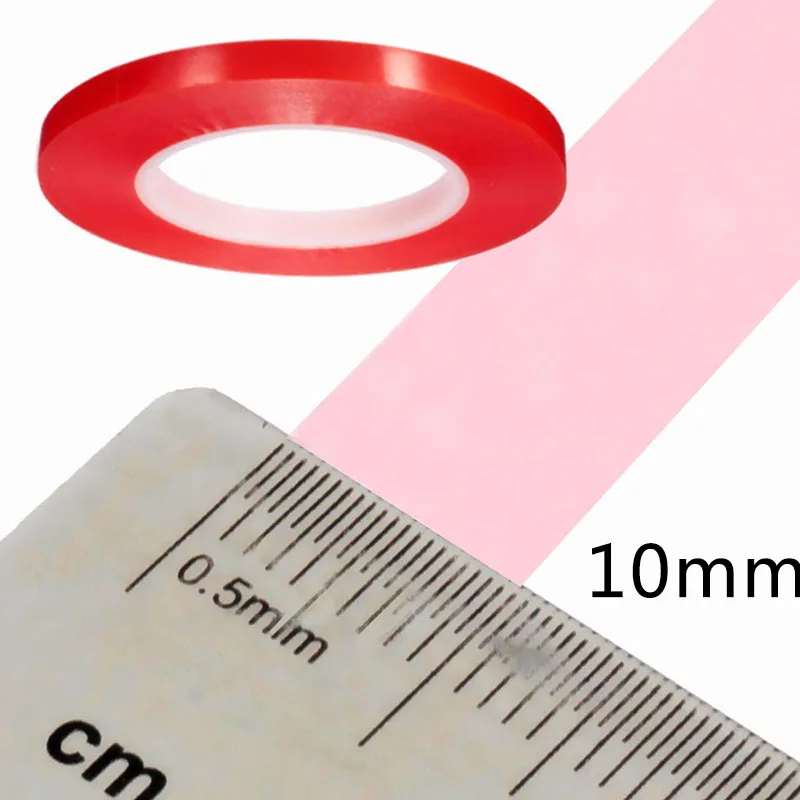 

50M Double Sided Super Sticky Clear Tape Red Strong Craft DIY Roll 1 3 5 8 10mm