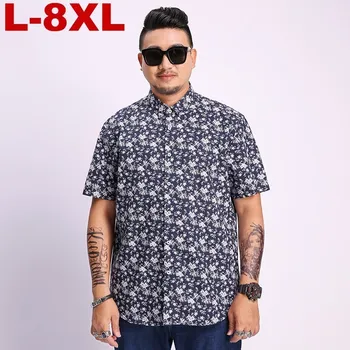 

8xl plus size new Brand-clothing Shirt Male Flax Dress Shirts Slim Fit Turn-down Men Short Sleeve Mens Hawaiian Shirt Big Sizes