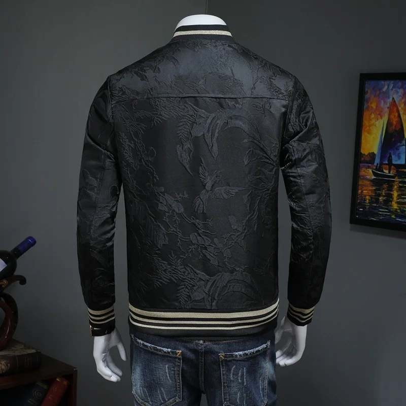Вышивка черный пиджак Для мужчин модные Повседневное Slim Fit ветровка Стенд