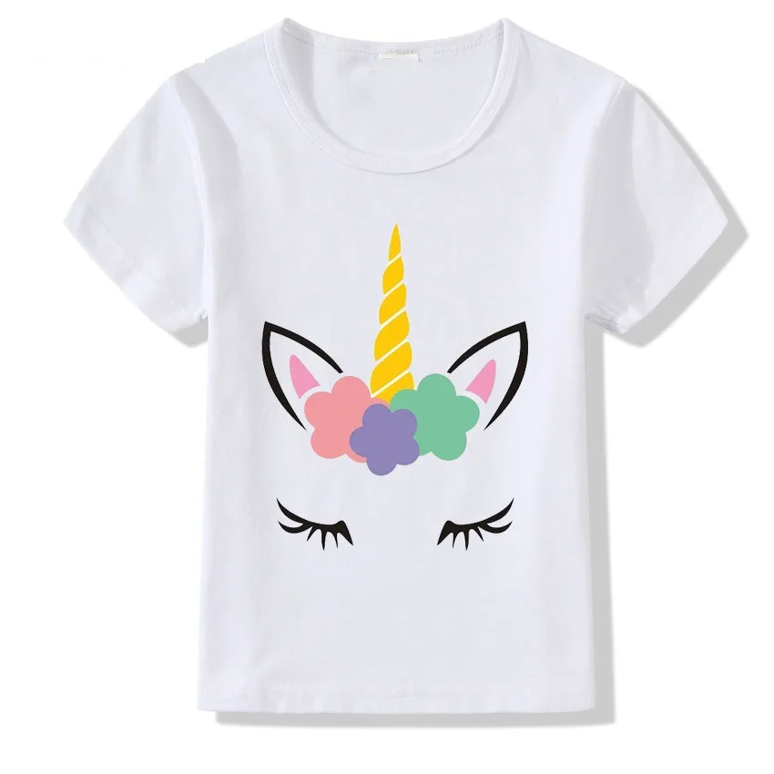 

2019 Unicorn T Shirt Girl White Tees Kids Cartoon Print Tshirt Baby Pure Cotton Unicorno T-shirt Toddler Horse Unicornio Tops