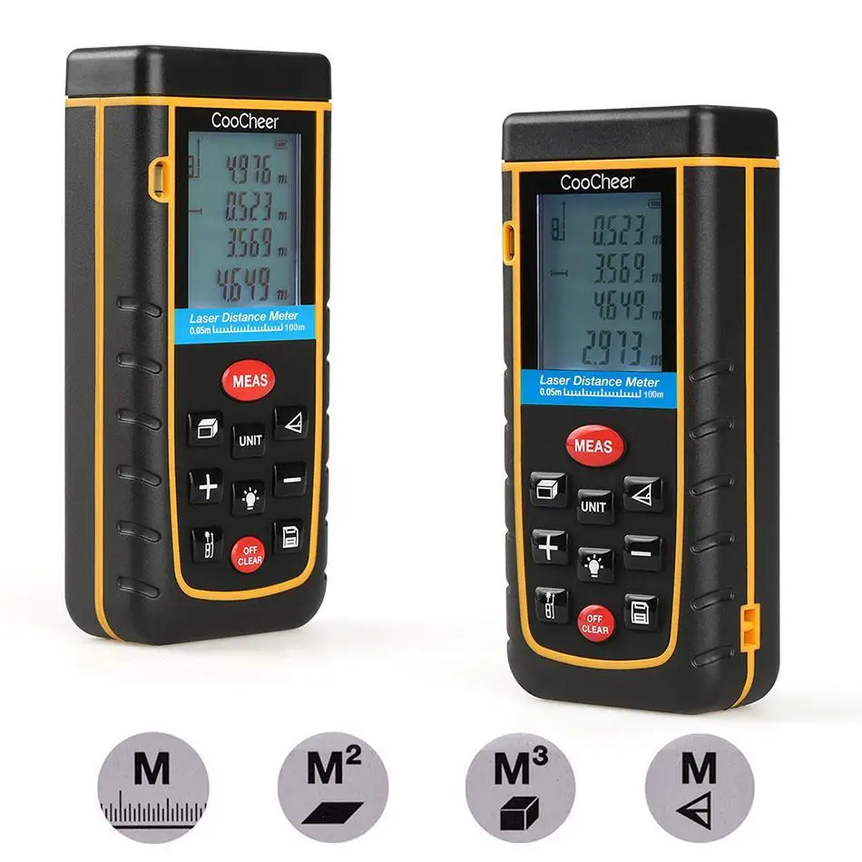 

Laser Distance Meter with Carry Bag Meter Inch Feet Selection Laser Auto Off Automatic backlight Shutdown Max storage 100units