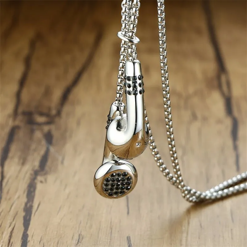 

Vnox Stainless Steel Earphone Pendants for Men Y Necklaces Punk Rock Male Collier Music Lover Jewelry Creative Unique Gift