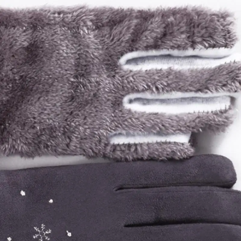 Зимние ветрозащитные двухслойные пушистые перчатки с сенсорным экраном из замши и кожи с вышивкой в виде кота и снежинки модные теплые перчатки для улицы