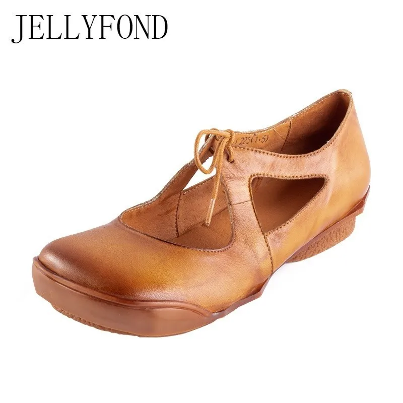 

Vintage 2019 Brand Flats Women Genuine Leather Loafers Ladies Lace Up Natural Cowhide Soft Moccasins Retro Footwear Plus Size