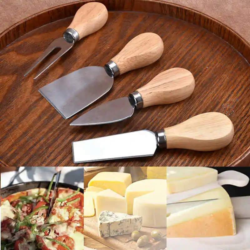 JX-LCLYL 4x Нержавеющая деревянная ручка сырное масло лезвие вилки резак набор кухонный инструмент для ремесла