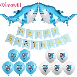 Amawill синий всплеск Акула вечерние украшения Акула майларские воздушные шары 12 дюймов Латекс воздушные шары для детей на день рождения море