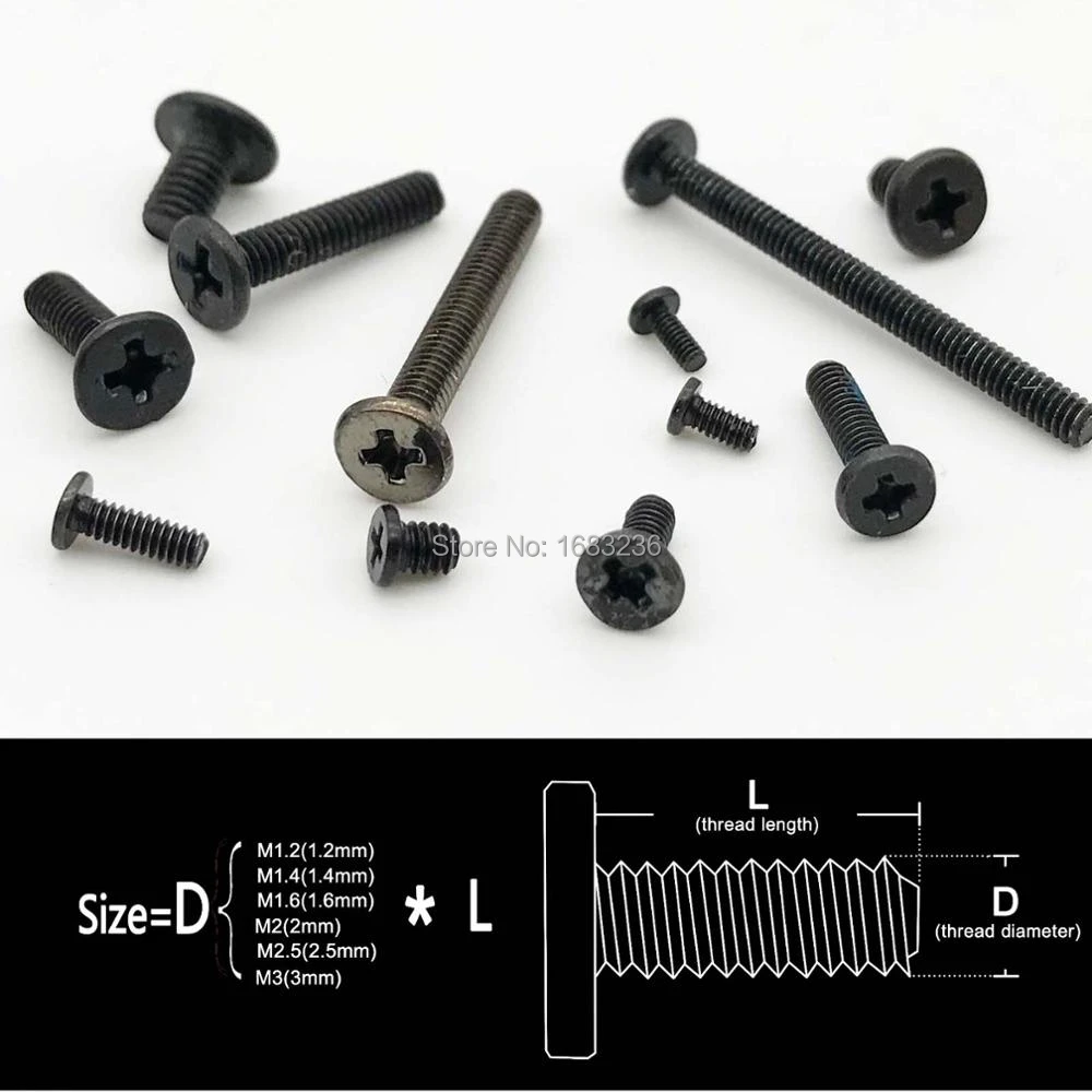 50 un M1.2-M3 Mini Micro Cruz de cabeza plana Phillips Ultra Delgada Oblea Tornillo