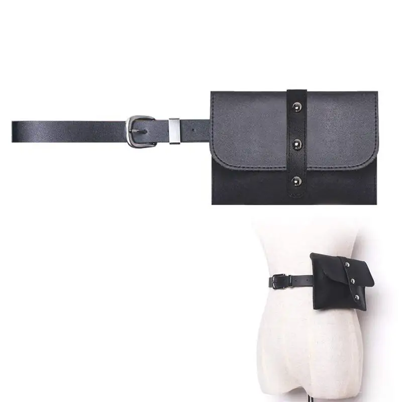 

Women Leather Vertical Rivets Fanny Pack,Removable Belt With MINI Purse Travel Cell Phone Bag