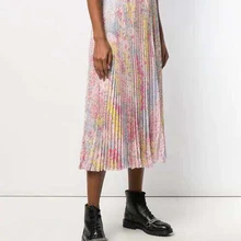 Весна Новая мода высокого качества красочные звезды печати женщин элегантные длинные плиссированные розовые юбки