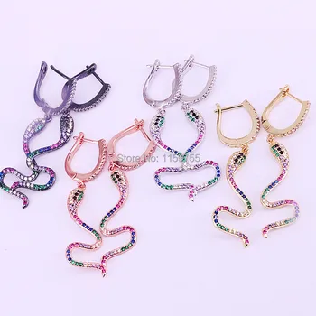 

4Pair Mix color rainbow cz paved snake dangle earrings for women Ethnic fashion Jewelry gift