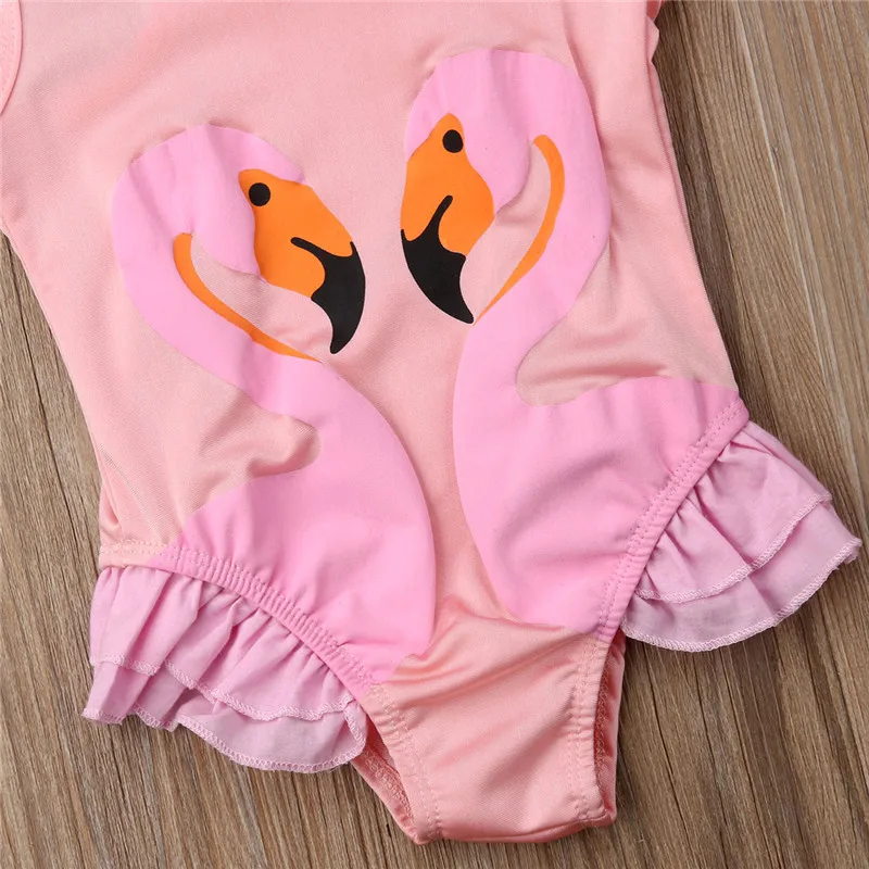 Одежда для маленьких девочек; Боди без рукавов с принтом Фламинго из полиэстера и рюшами; повседневные хлопковые топы с круглым вырезом для детей; 1 предмет