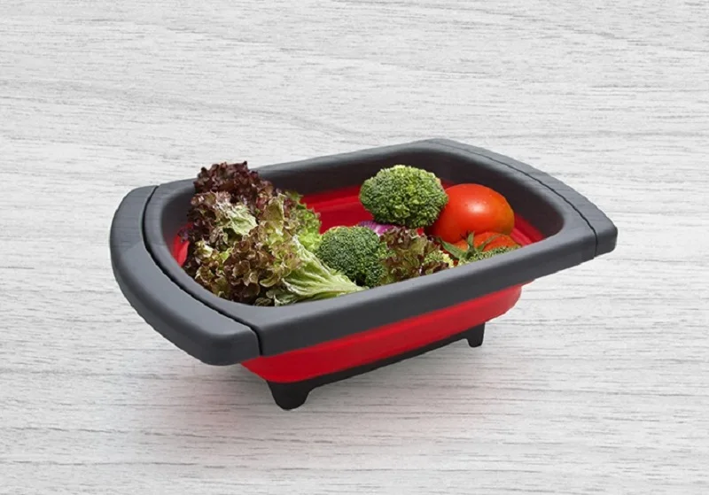 

Vegetable Washing Foldable Strainer Basket ollapsible Silicone Over The Sink With Handle Fruit Design of drain knob