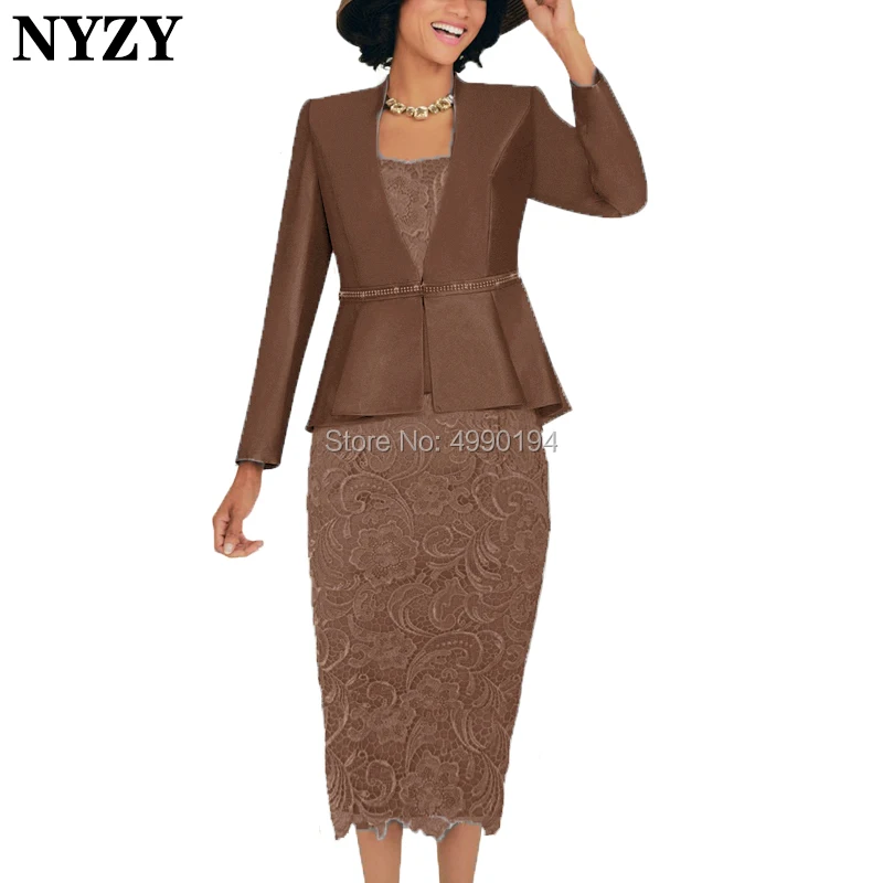 

NYZY M137F Elegant Brown 2 Piece Mother of the Bride Dresses 2019 Sheath Wedding Guest Dress Party Jacket Outfits Church Suits