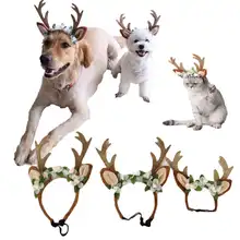 Домашнее животное Рождество рога олень головной убор собака кошка домашнее животное косплей платье шляпа оленя цветочные повязки на голову собака новогодний костюм