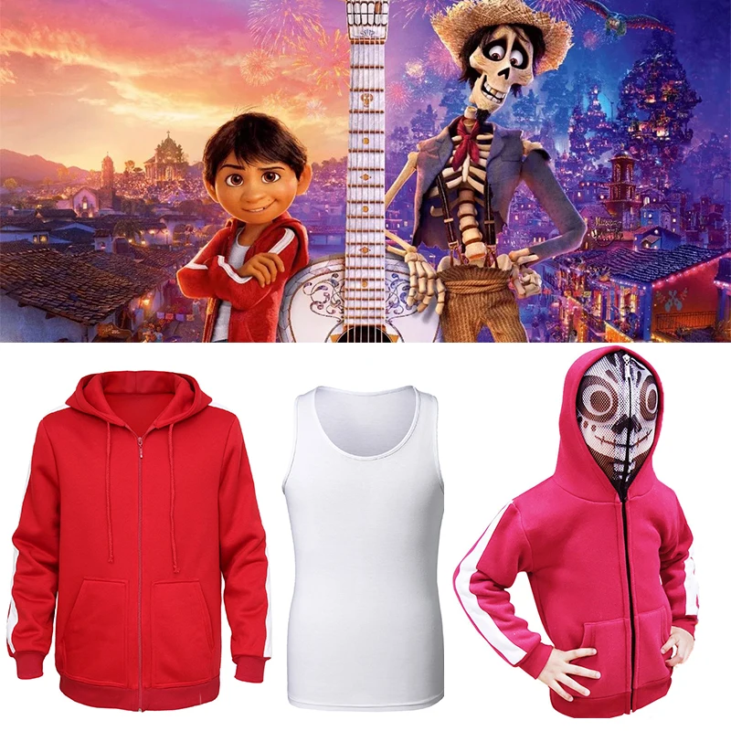 

Coco Miguel Cartoon T-Shirt Hoodie adults Kids Zip-up Long Sleeves Jacket Sweatshirts Halloween Party Cosplay Costume