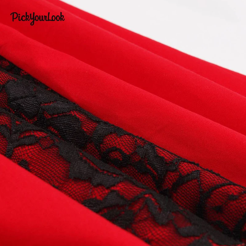 PickyourLook Lace Dress Pleated Midi Vintage Party Rockabilly Dress Ruched vestidos Gothic Tunic Dresses Hepburn Plus Size Dress