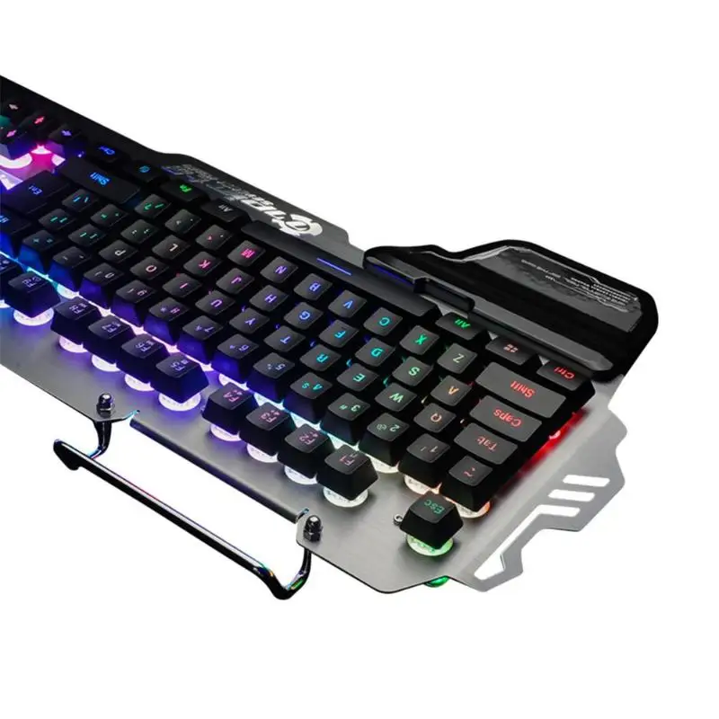  USB Wired Gaming Keyboard RGB LED Backlit 104 Keys Keyboard with Phone Stand Holder for Computer De