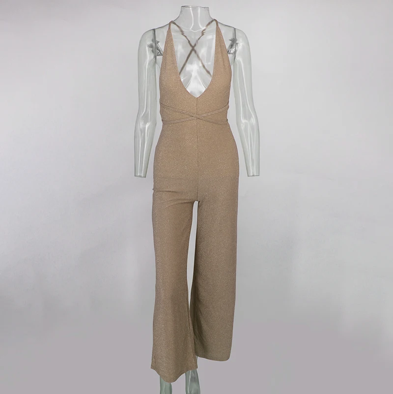 DRESSMECB длинный комбинезон на бретельках сексуальный с открытой спиной женский