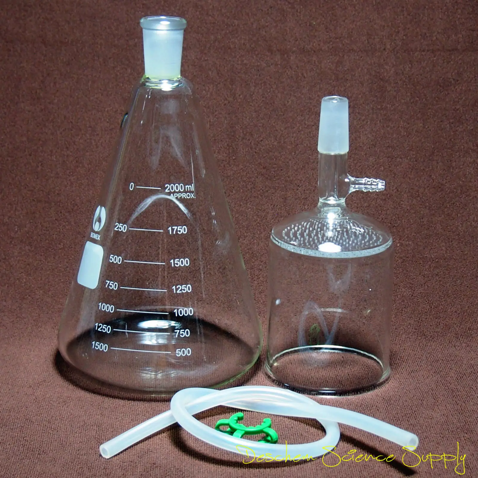 2000ml,Lab Suction Filtration Kit,90mm Buchner Funnel,2 Litre Erlenmeyer Flask
