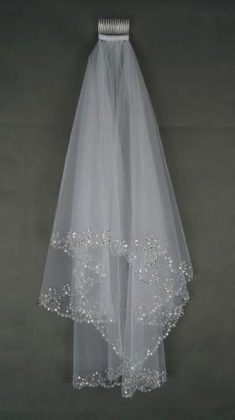 Свадебная вуаль 2 слоя ручной круассан из бисера Свадебные аксессуары вуаль белого цвета и цвета слоновой кости