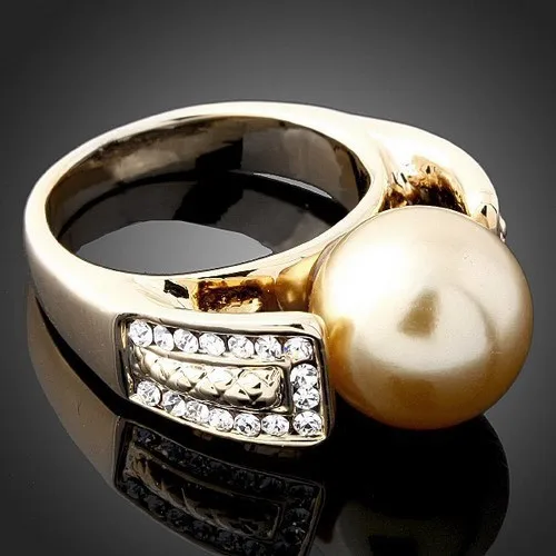 825 Большая скидка, Женское кольцо, дизайн, золотой цвет, имитация жемчуга с кристаллами/кольца со стразами для женщин, свадебные ювелирные изделия