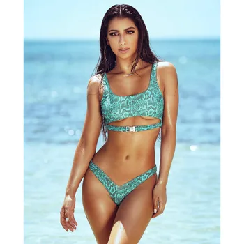 

Snake Print Swimwear Sexy Bikini 2019 Women Padded Bikini Set Brazilian Triangle Bathing Set Swimsuit