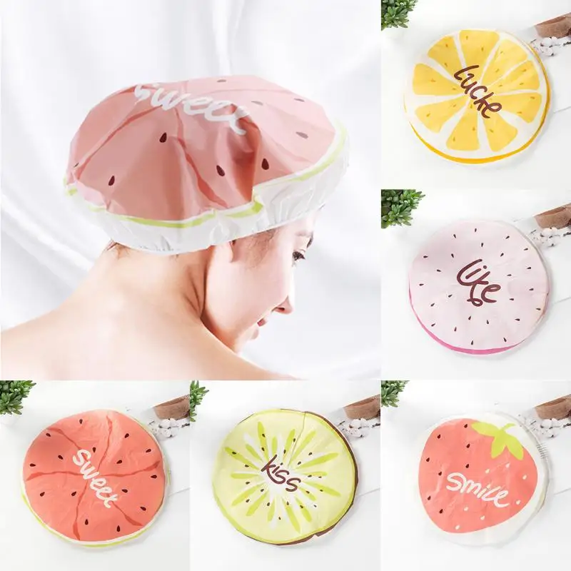 

EVA waterproof bathroom shower Hat cute sweet Cartoon fruit pattern Hair Protective cover Bath Elastic Band Shower Cap