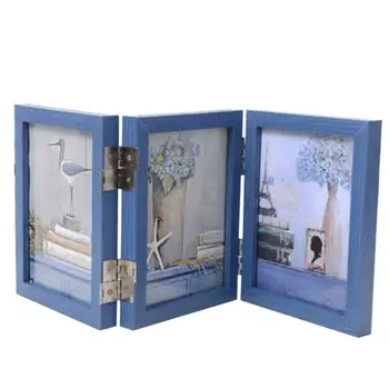 

6''Creative Tri-fold Photo Frame Set Photo Studio Folding Photo Frame Nostalgic Hand Drawn Country Photo Frames