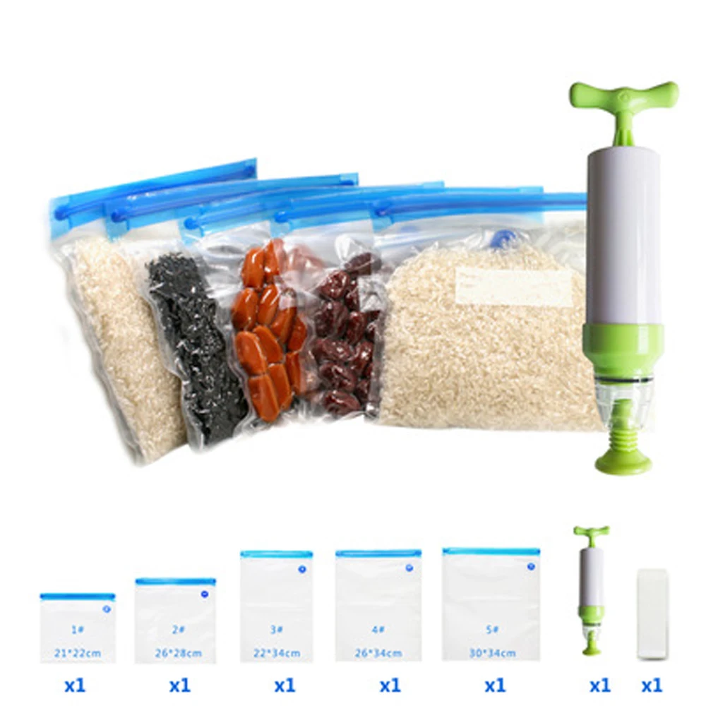 5pcs Food Vacuum Bags With Pump Reusable Fresh Food Packages Kitchen