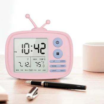 

Usb Rechargeable Tv Alarm Clock Sound-activated Lcd Time/temperature/date/week Display Alarm Clock Pink / White / Blue