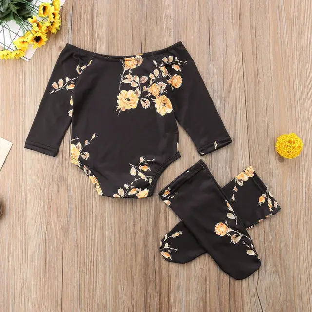 Pudcoco Girl Jumpsuits 0-24M Baby Girl Flower Off Shoulder Romper Jumpsuit+Leg Warmers 3Pcs Outfit Clothes