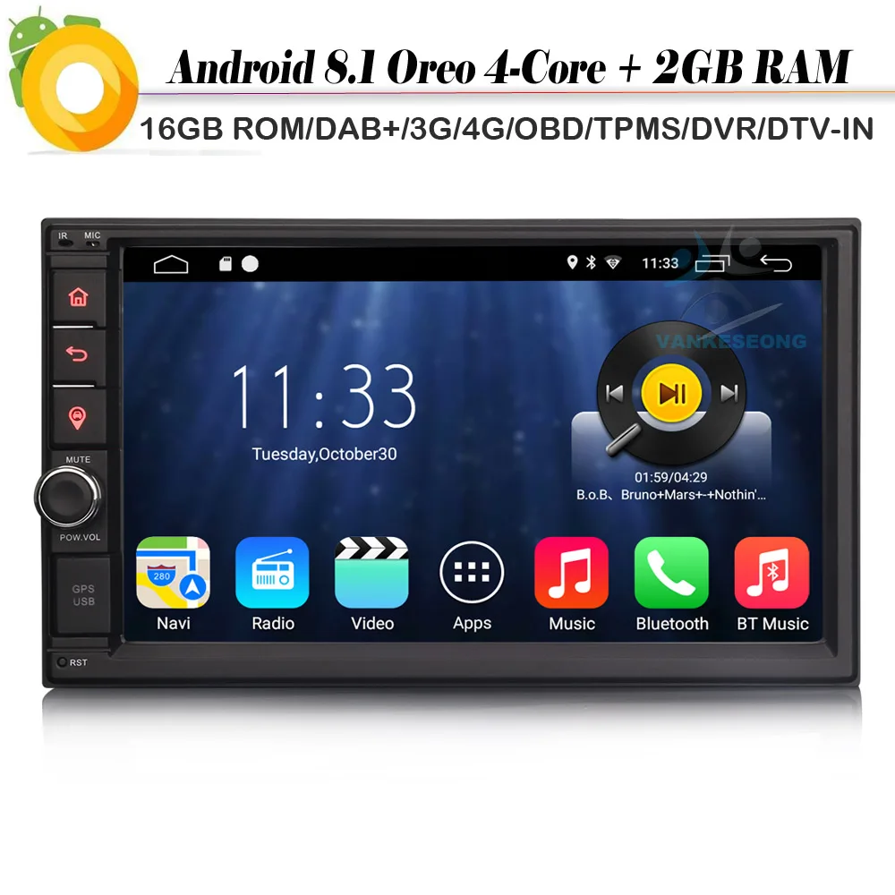 Двойной din четырехъядерный Авторадио Android 8 1 DAB + автомобильный Радио плеер GPS Bluetooth