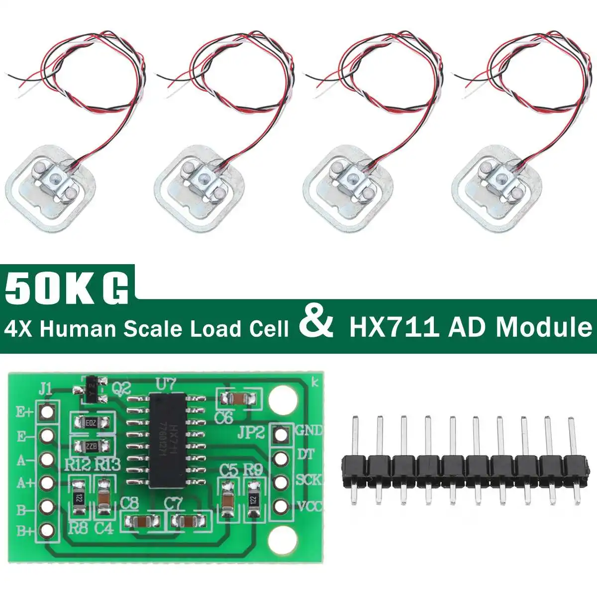 

4Pcs 50kg Human Scale Load Cell Weight Sensors+HX711 Module Body Load Cell Weighing Sensor Pressure Sensors Measurement Tools