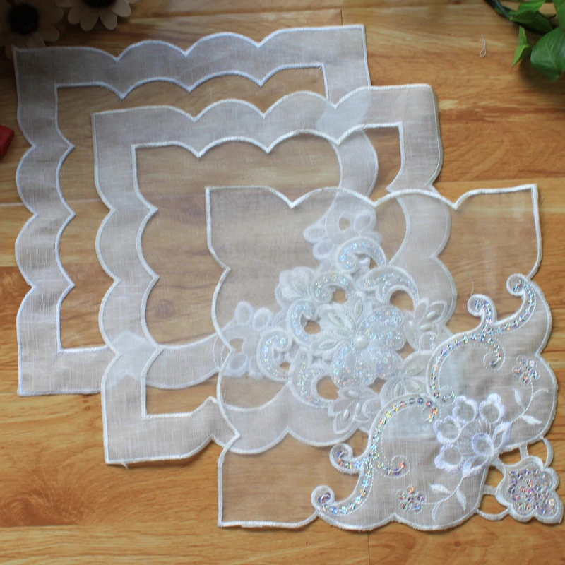 

Delicate Glitter Sequins Lace Embroidery Coffee Mug Drink Coaster Set Table Mat Pad Placemat Tea Cover Towel Party Wedding Decor