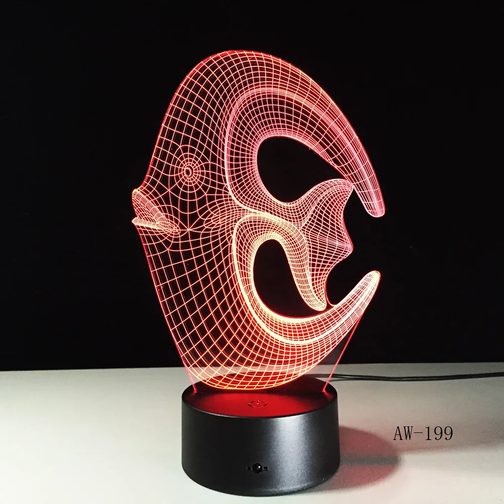 3D Светодиодная лампа с изменяющимися цветами в виде рыбы ночник для рыбалки USB