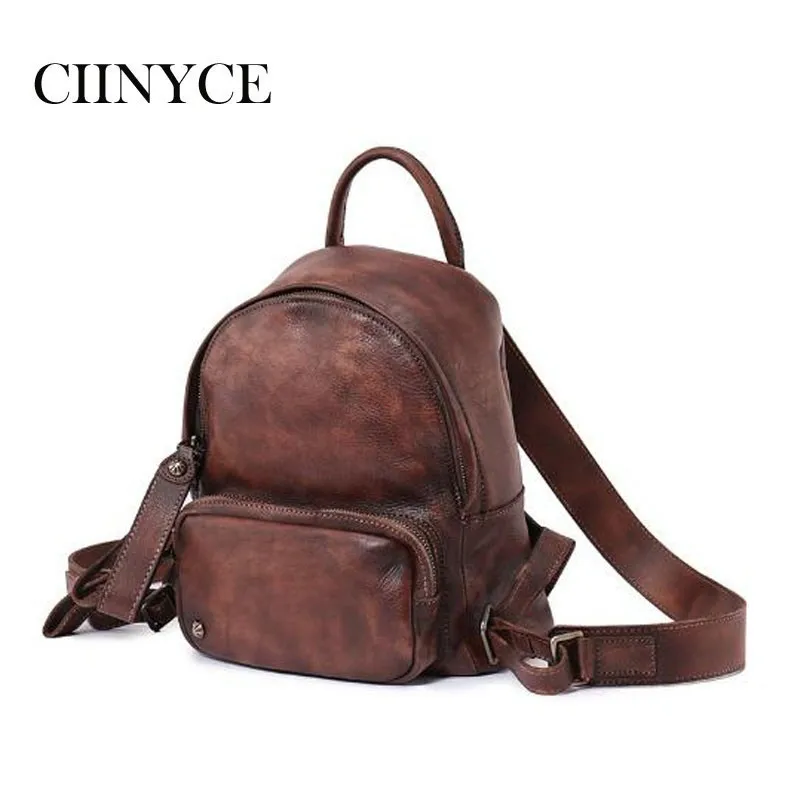 

Travel Outdoor Backpack Natural Leather Women's Backpack Shoulder Bags Handmade Leather Knapsack Female Double Zipper Backpacks