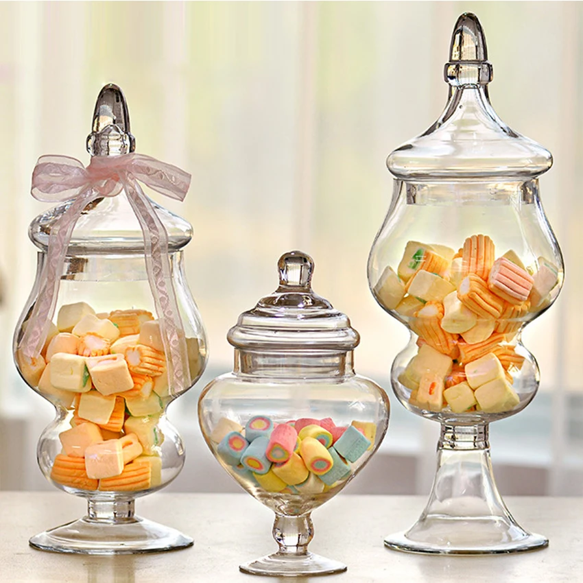 

Transparent Glass Candy Jar Bottles Decor Crafts Mini Colorful Dust-proof Stand Dessert Candy Jars Tea Caddy Boxes Storage Jar